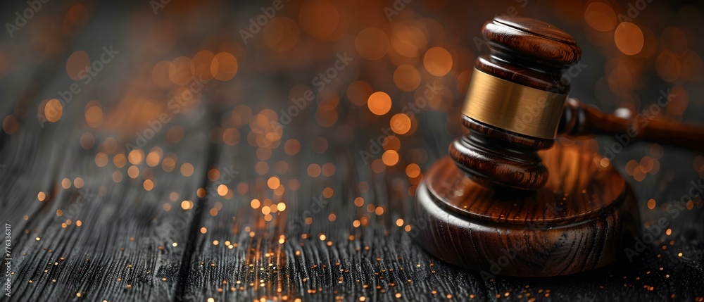 Judges gavel symbolizes justice in the judicial system amidst corruption. Concept Judicial System, Judges, Gavel, Justice, Corruption - obrazy, fototapety, plakaty 