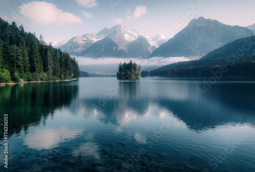 Magazine landscape, Lake Island, Lake, mountains, Magazine landscape © SHI