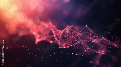 Abstract Digital Mesh Network with Glowing Pink Particle Connections and Futuristic Data Flow on Dark Technology Background