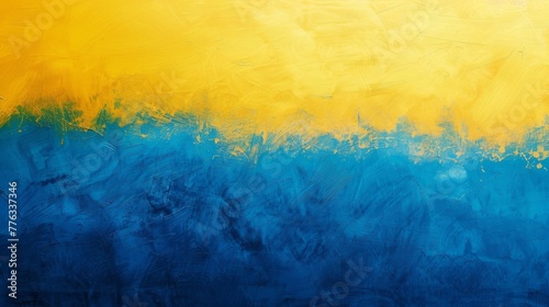Abstract acrylic painting of yellow and blue with textural brush strokes. Contemporary art style. Creative expression and color contrast concept for poster and print.