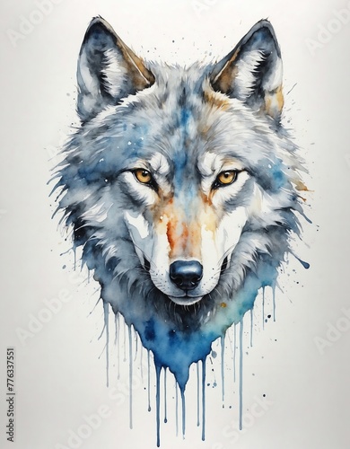 abstract watercolor painitng of wolf head