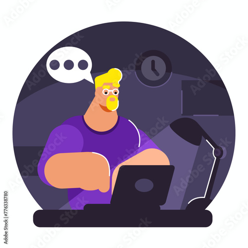 The programmer works hard on the program at night. Vector graphics