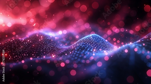 Futuristic Data Wave with Glowing Red and Blue Particle Connections and Smooth Digital Mesh Flow in Abstract Technology Background