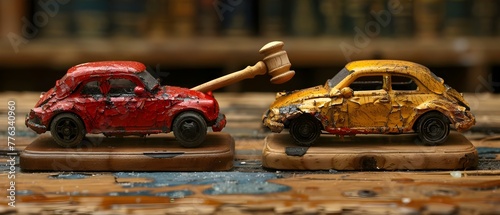 Legal proceedings for a car accident insurance claim involving a judge and a hammer. Concept Car Accident, Insurance Claim, Legal Proceedings, Judge, Hammer