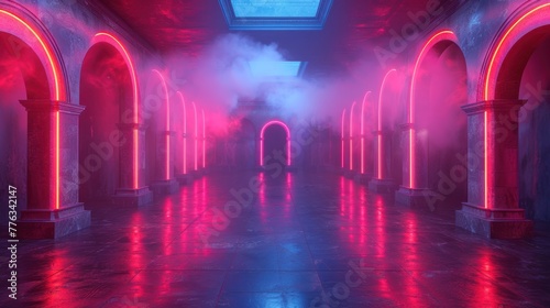 "Mystic Corridor Illuminated by Ethereal Neon Glow"