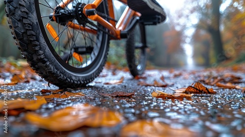 "Autumn Ride: A Bicycle Amidst the Fall Foliage"