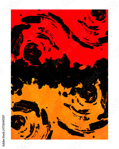 Grafika na plakat - abstrakcja, czerń, czerwień, pomarańcz