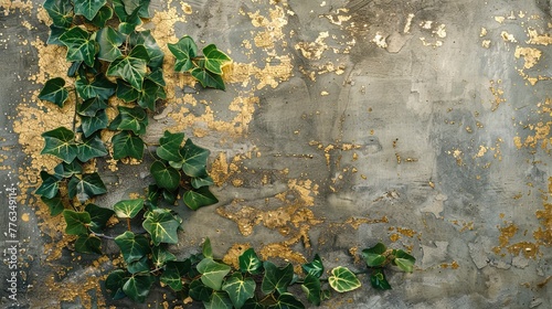 Old concrete wall with gree...