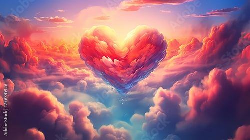 beautiful colorful valentine day heart in the clouds as abstract background