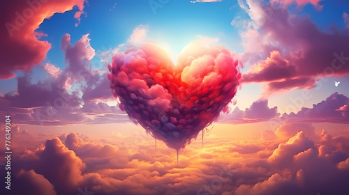 beautiful colorful valentine day heart in the clouds as abstract background