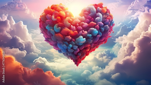 beautiful colorful valentine day heart in the clouds as abstract background