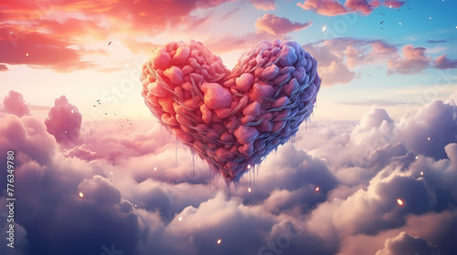 beautiful colorful valentine day heart in the clouds as abstract background