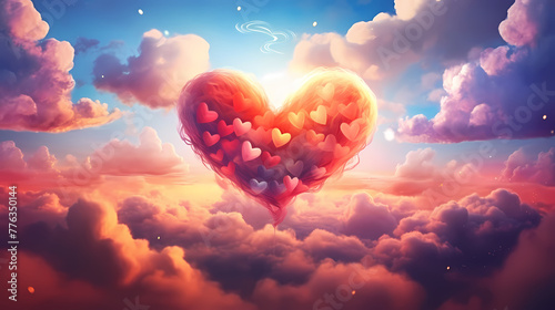beautiful colorful valentine day heart in the clouds as abstract background