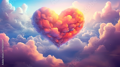 beautiful colorful valentine day heart in the clouds as abstract background