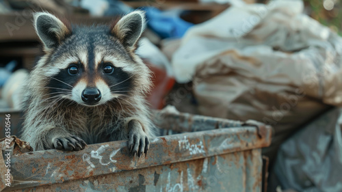 Raccoon in a garbage bin.