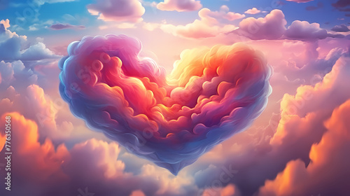beautiful colorful valentine day heart in the clouds as abstract background