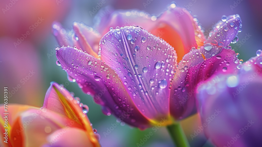 A dew-covered tulip. A dew-covered tulip.