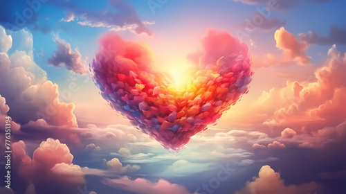 beautiful colorful valentine day heart in the clouds as abstract background
