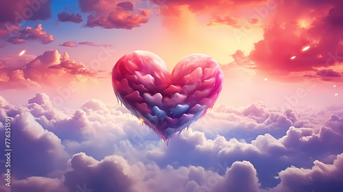 beautiful colorful valentine day heart in the clouds as abstract background
