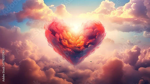 beautiful colorful valentine day heart in the clouds as abstract background