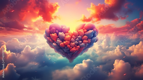 beautiful colorful valentine day heart in the clouds as abstract background