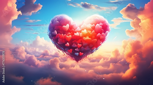 beautiful colorful valentine day heart in the clouds as abstract background