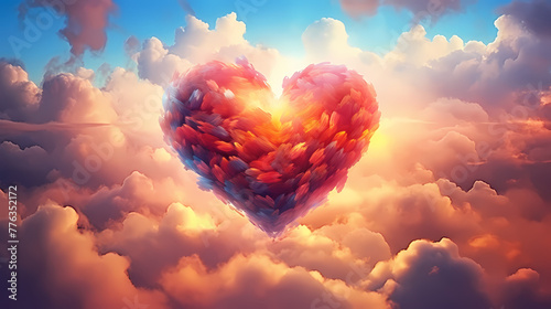 beautiful colorful valentine day heart in the clouds as abstract background