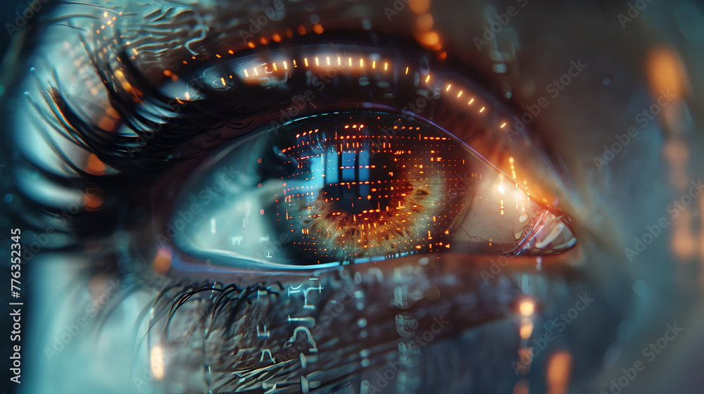 biometric personal image recognition: zoom of the human eye iris with digital interface layers concept AI technologies for image recognition in security and identity verification hologram
biometric personal image recognition: zoom of the human eye iris with digital interface layers concept AI technologies for image recognition in security and identity verification hologram