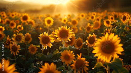 Rows of sunflowers stretching towards the sun #776353361