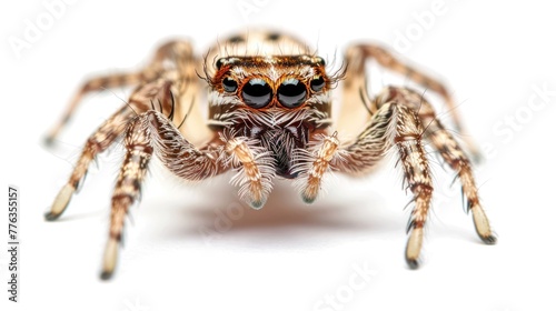 Close-up of a Beautiful Jumping Spider Isolated on White Background. Macro Shot of Nature's Close-Up and Perfectly Timed Jumping Action
