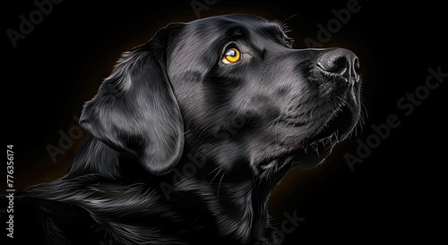 portrait of a black labrador dog, photo studio set up with key light, isolated with black background and copy space © Никита Филитов