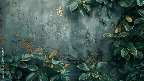 Old concrete wall with gree...