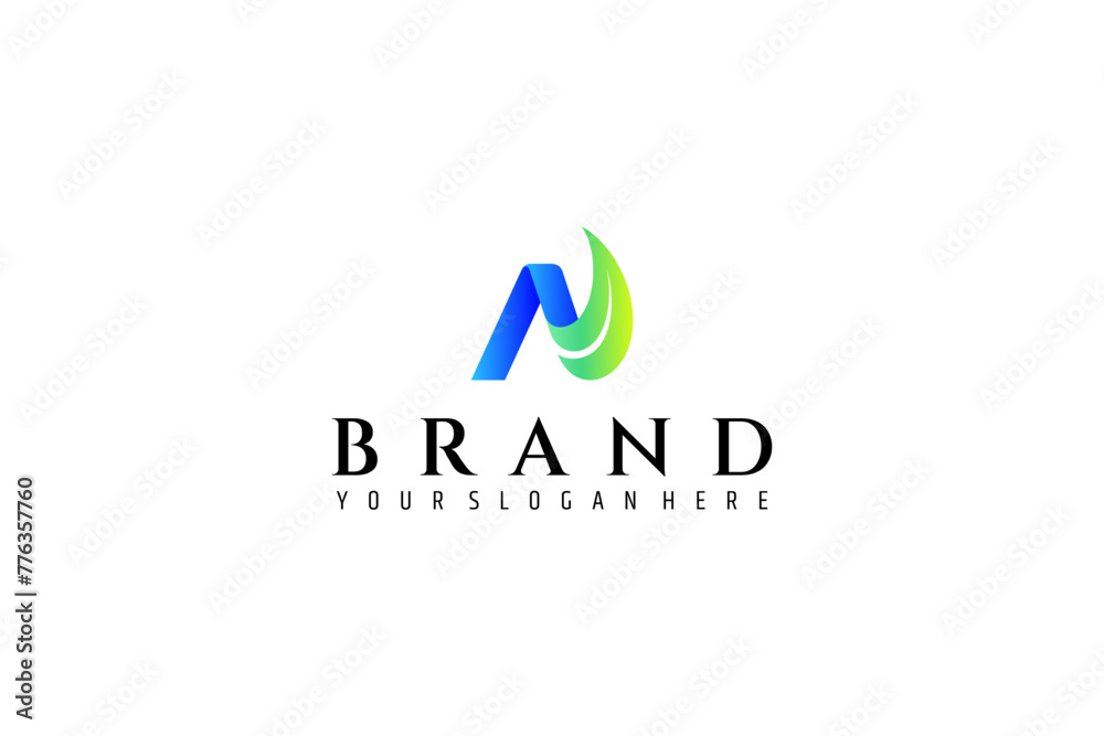 Modern letter N logo with leaf shape in gradient colors