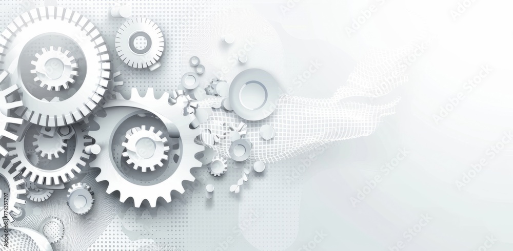 Abstract background with gears and technology elements, white grey color scheme Generative AI Abstract background with gears and technology elements, white grey color scheme Generative AI