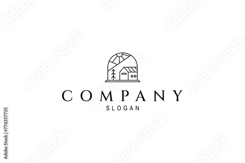 Minimalist house logo with tree and sunlight