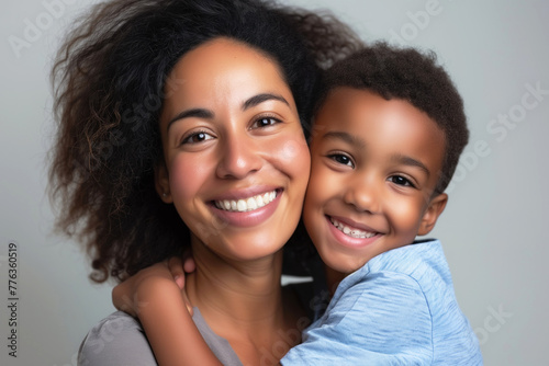Mixed race parent and child portrait