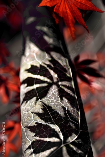 Autumn leaves on a tree, close-up, macro photography.