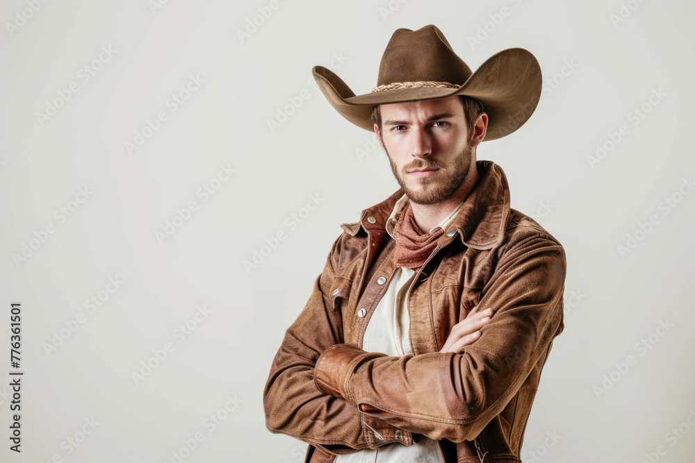 Pretty man in cowboy style in white background Pretty man in cowboy style in white background