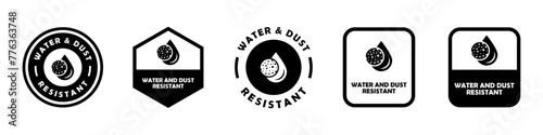 Water and Dust Resistant. Vector stickers for protective workwear or phone case.