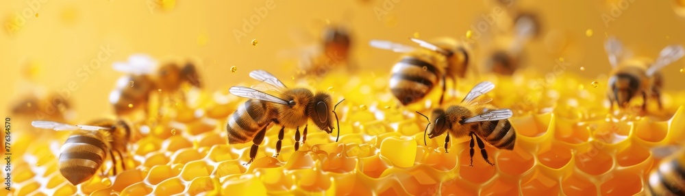 Naklejka premium 3D illustration of a cute beehive with buzzing bees minimal style