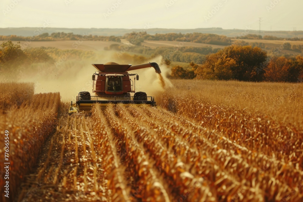 Fototapeta premium combine harvester working in a cornfield