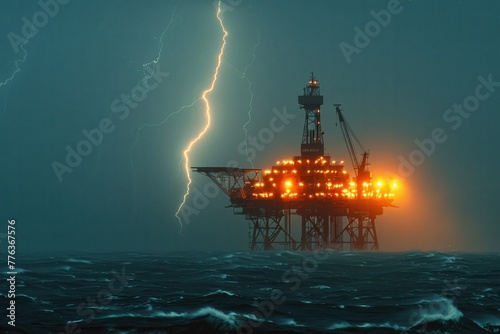 An oil platform in the middle of the ocean Storm