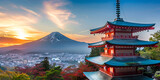 Beautiful landscape of Mt. Fuji with Chureito Pagoda 