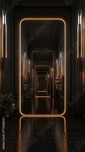 hallway with a mirror in the middle in the style UHD Wallpaper photo