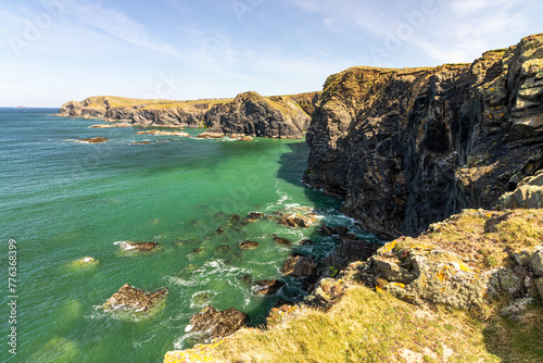 Padstow Cornwall, UK. Landscape on a sunny April day. Beautiful view of the mountains and ocean. photo