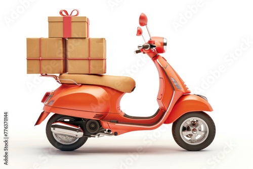 Delivery scooter delivering parcels Isolated on white background