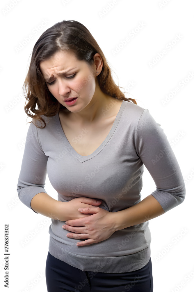 woman having stomach ache isolated on transparent background woman having stomach ache isolated on transparent background