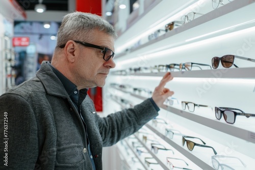 Male customer selecting optical eyewear while visiting shop