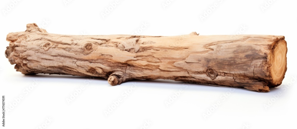 Fototapeta premium A detailed close-up of a single piece of wooden material placed on a clean white tabletop