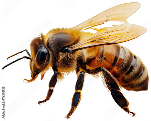 Bee Feeding on Yellow Flower. Transparent Background PNG